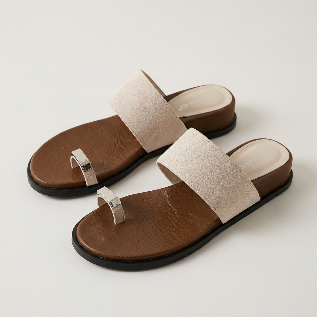 Elena Suede Toe Ring Flat Slide Sandals