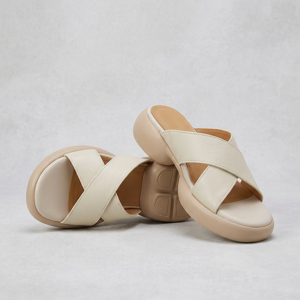 Clara Soft Leather Cross-Band Sandals with Adjustable Buckle