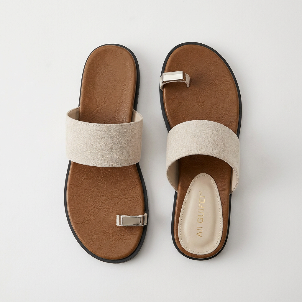 Elena Suede Toe Ring Flat Slide Sandals