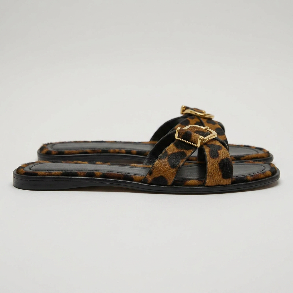 Valentina Italian Leather Cross Strap Slide Sandals
