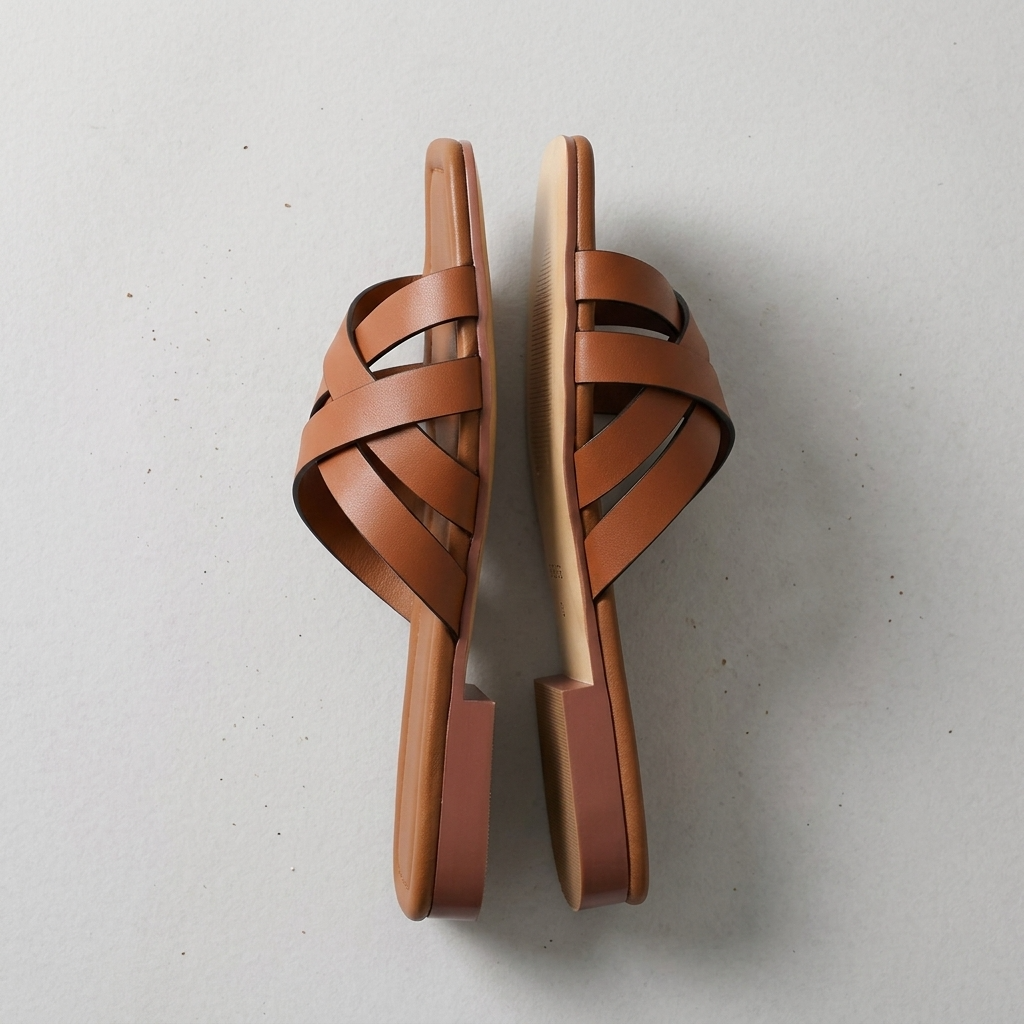 Amelia Woven Leather Square Toe Slide Sandals