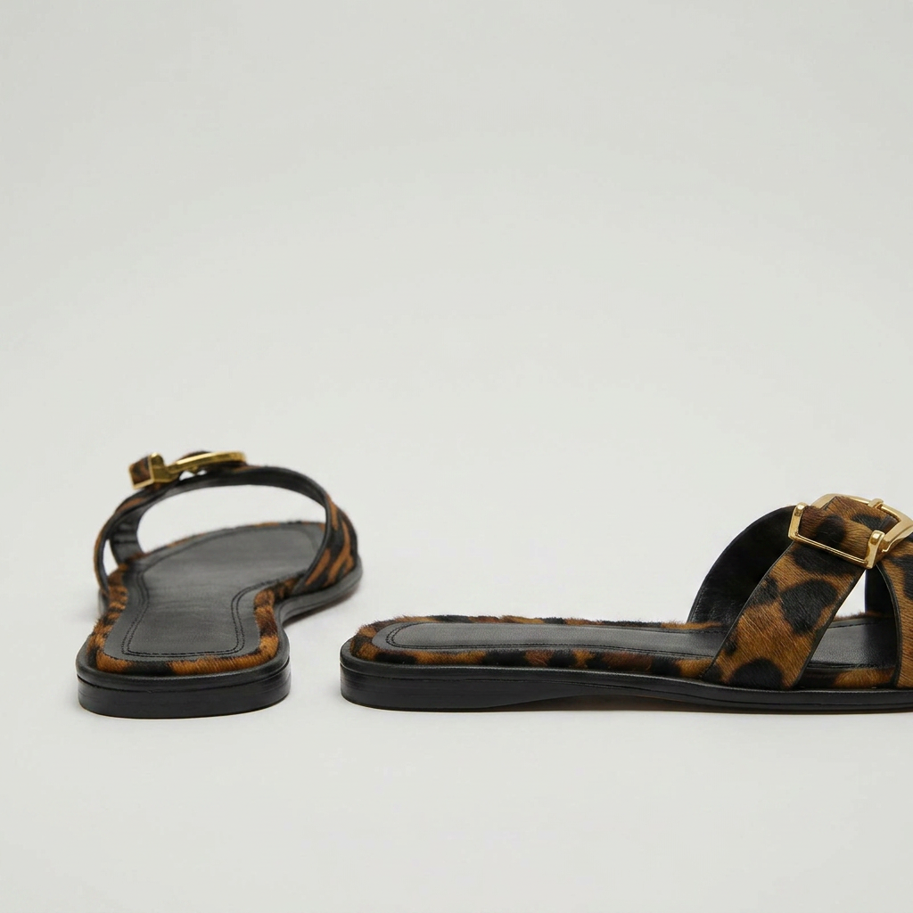 Valentina Italian Leather Cross Strap Slide Sandals