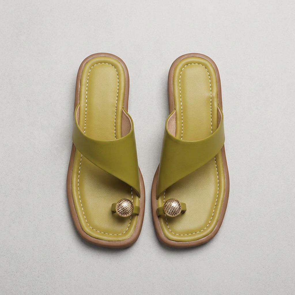 Olivia Sculpted Leather Toe Ring Slide Sandals