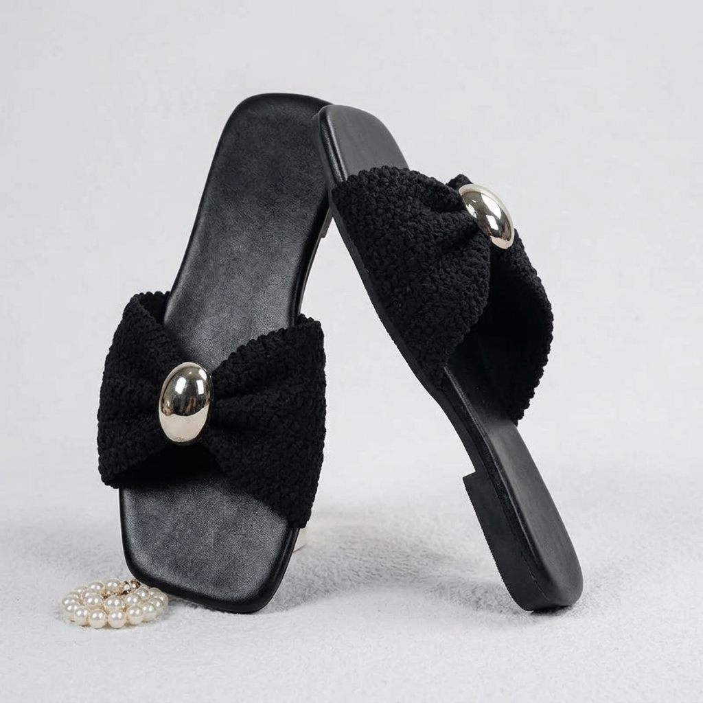 The Emilia Metal Accent Raffia Slide Sandals