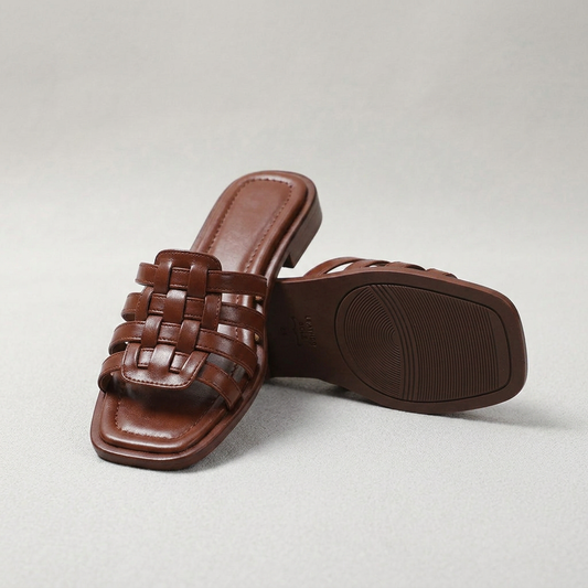 Mila Hand-Woven Square Toe Comfort Slide Sandals