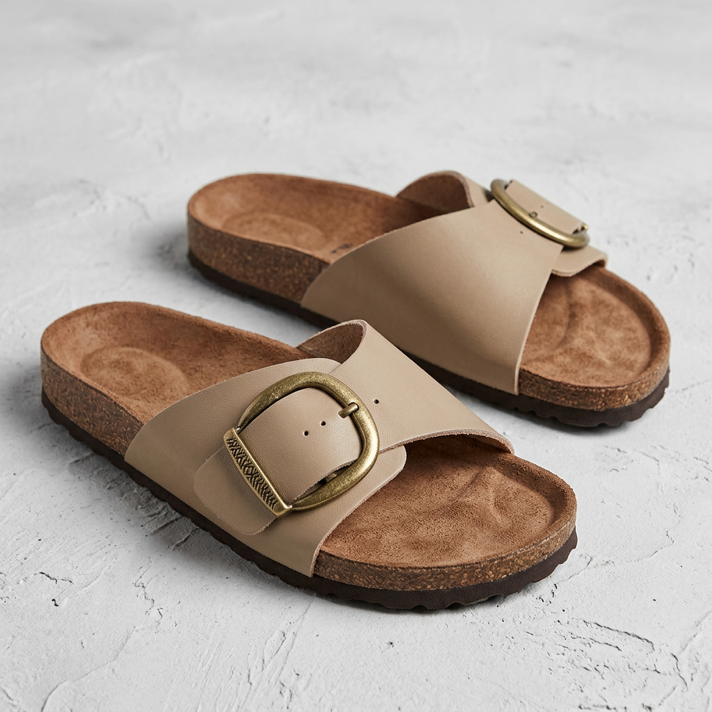 The Nora Suede Comfort Buckle Slide Sandals