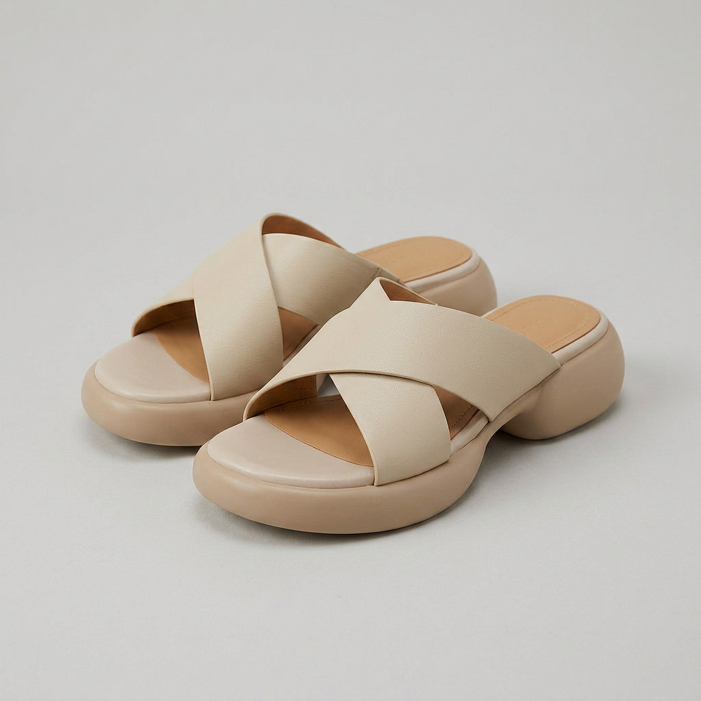 Clara Soft Leather Cross-Band Sandals with Adjustable Buckle