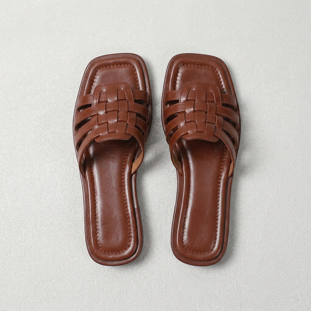 Mila Hand-Woven Square Toe Comfort Slide Sandals