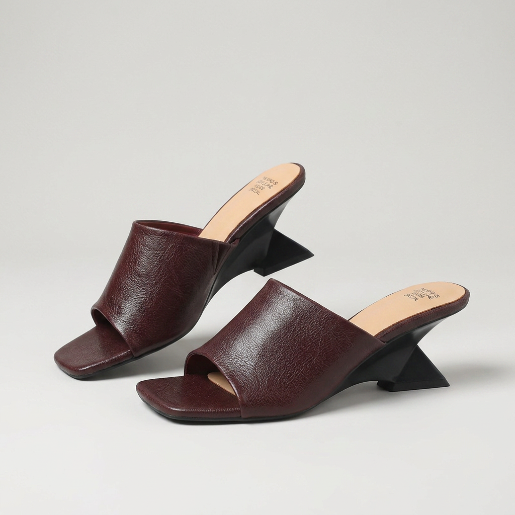Charlotte Burnished Leather Wide Strap Flat Slide Sandals