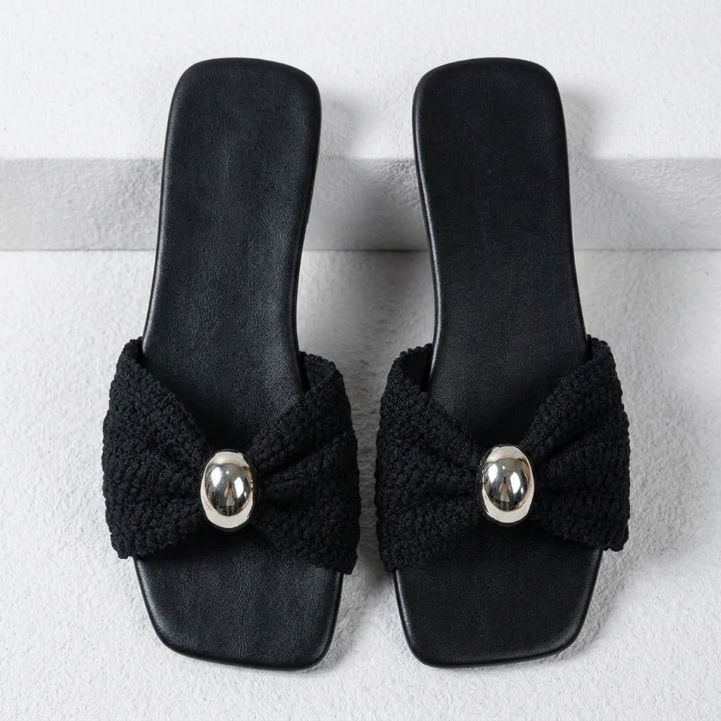 The Emilia Metal Accent Raffia Slide Sandals