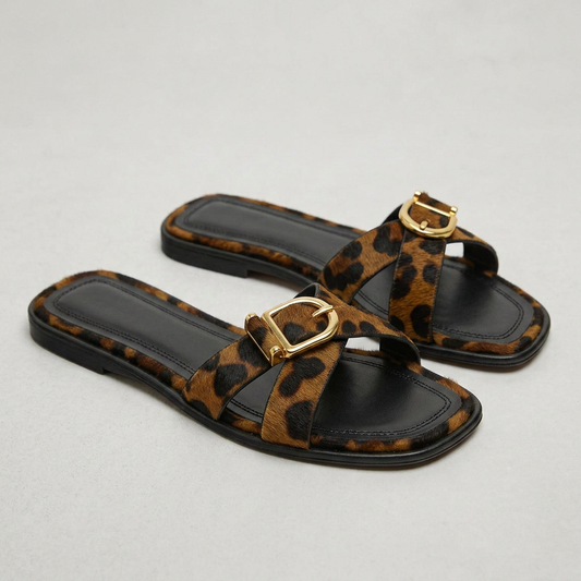 Valentina Italian Leather Cross Strap Slide Sandals
