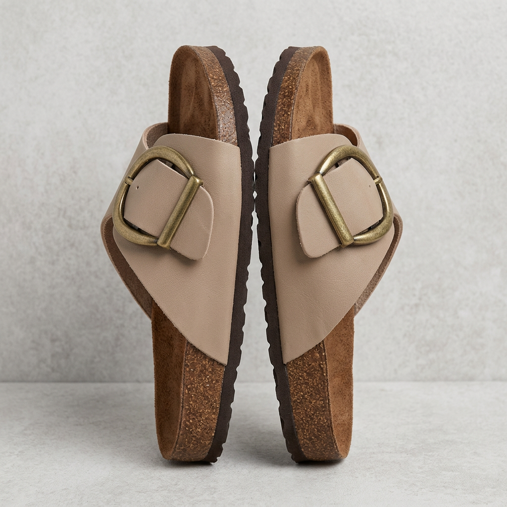 The Nora Suede Comfort Buckle Slide Sandals
