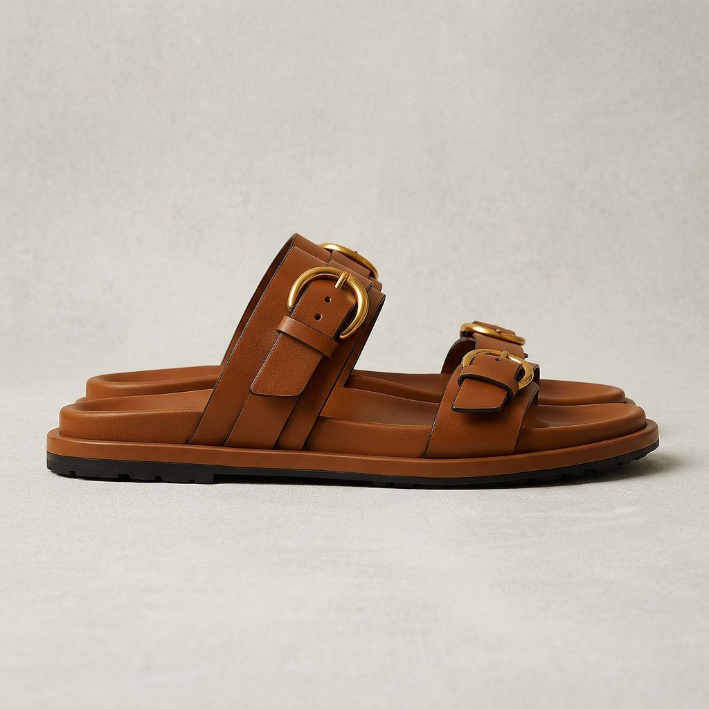 Amelia Adjustable Double Buckle Comfort Slide Sandals
