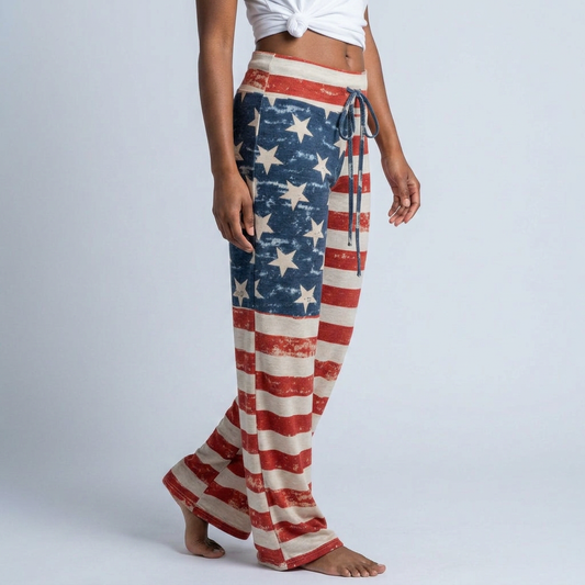 American Flag Print Wide-Leg Lounge Pants