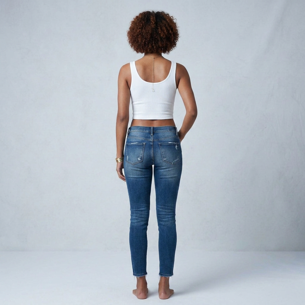 Skinny Ripped Pleated Stretch Denim Jeans