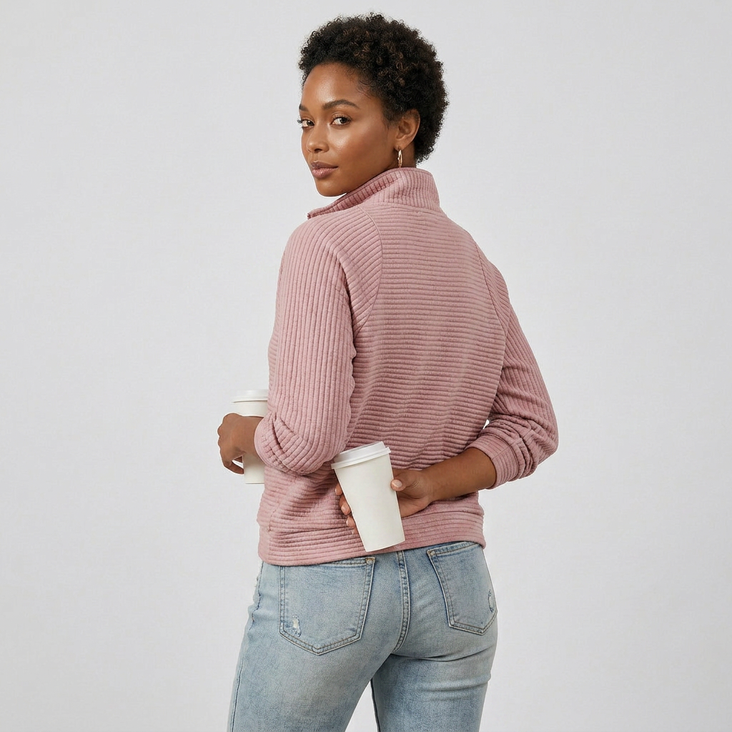 High-Neck Half-Zip Long Sleeve Knit Sweater