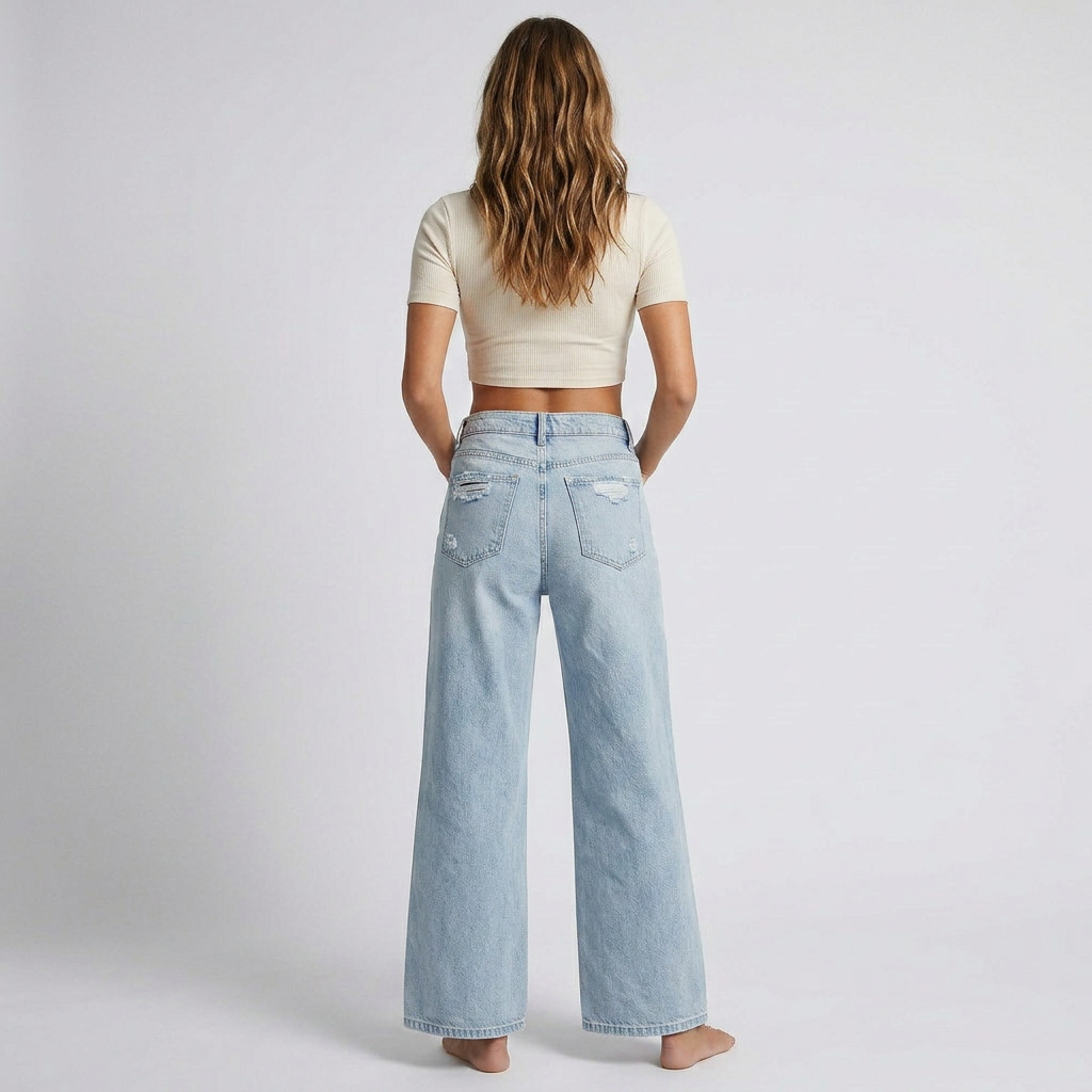 High-Waist Ripped Wide-Leg Jeans