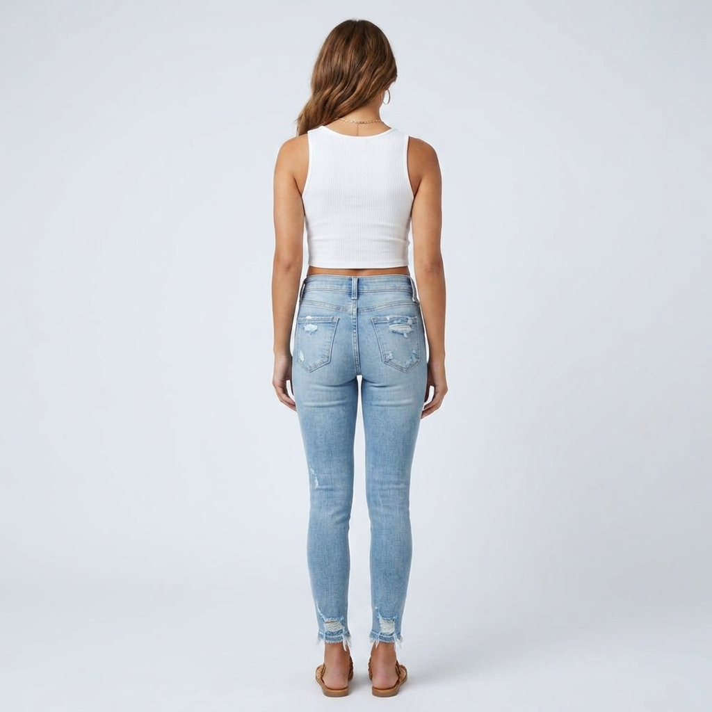 Ripped Mid-Waist Distressed Skinny Jeans