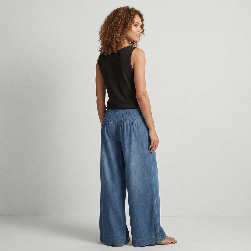Full-Length Wide-Leg Palazzo Denim Jeans