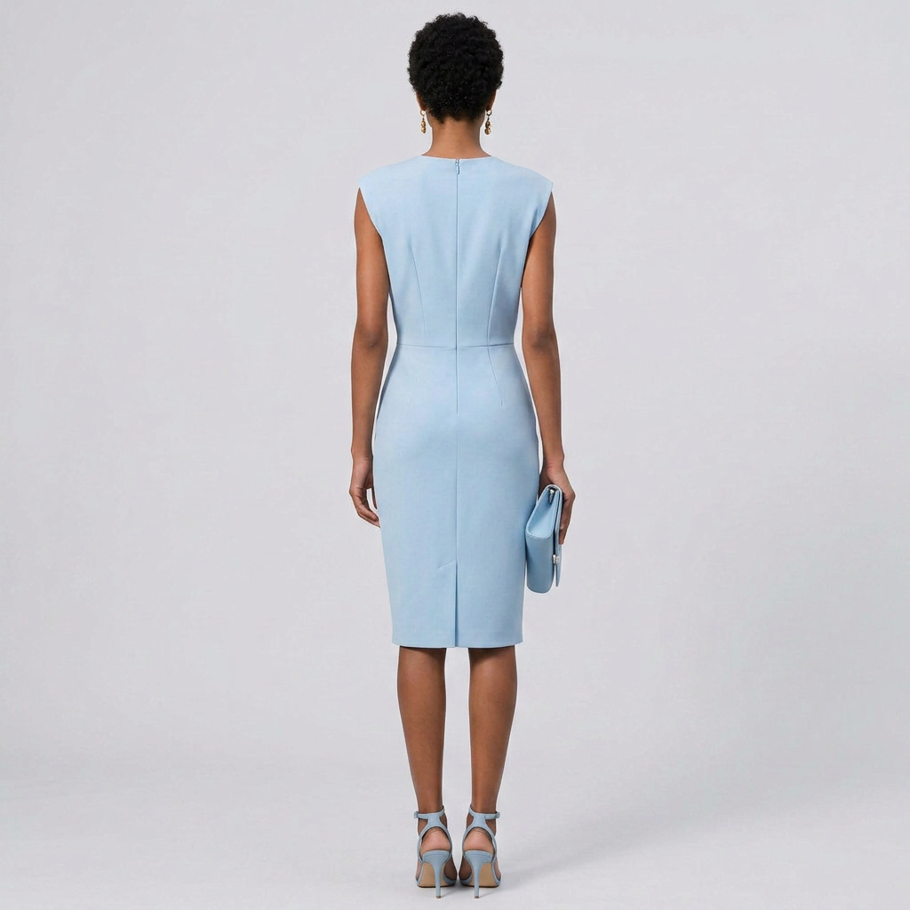 Leeveless Tailored Midi Cocktail Dress with Sleek Silhouette