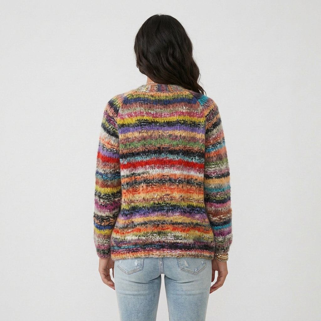 Long Sleeve Open Front Multicolor Knitted Sweater Cardigan