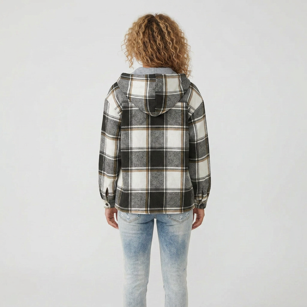 Long Sleeve Checkered Pattern Lined Knit Cardigan
