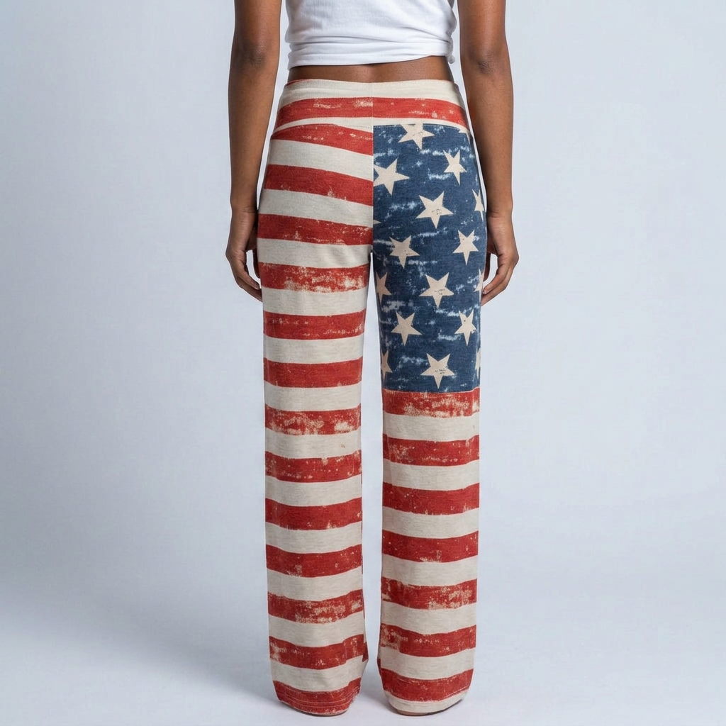 American Flag Print Wide-Leg Lounge Pants
