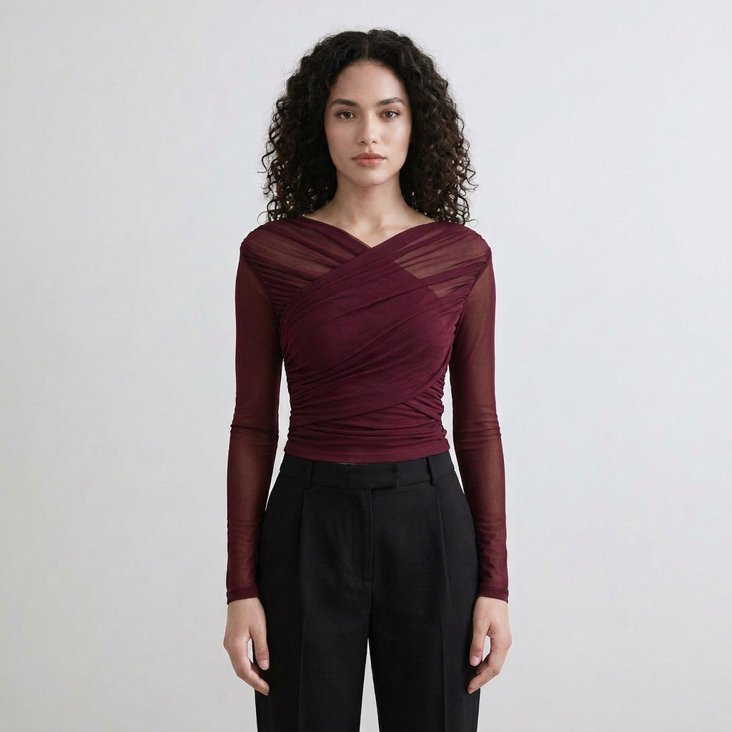 Sheer Mesh Ruched Crop Top