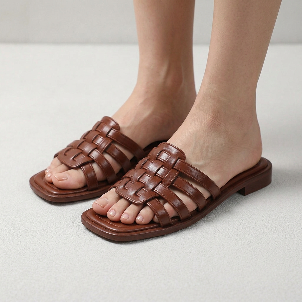 Mila Hand-Woven Square Toe Comfort Slide Sandals