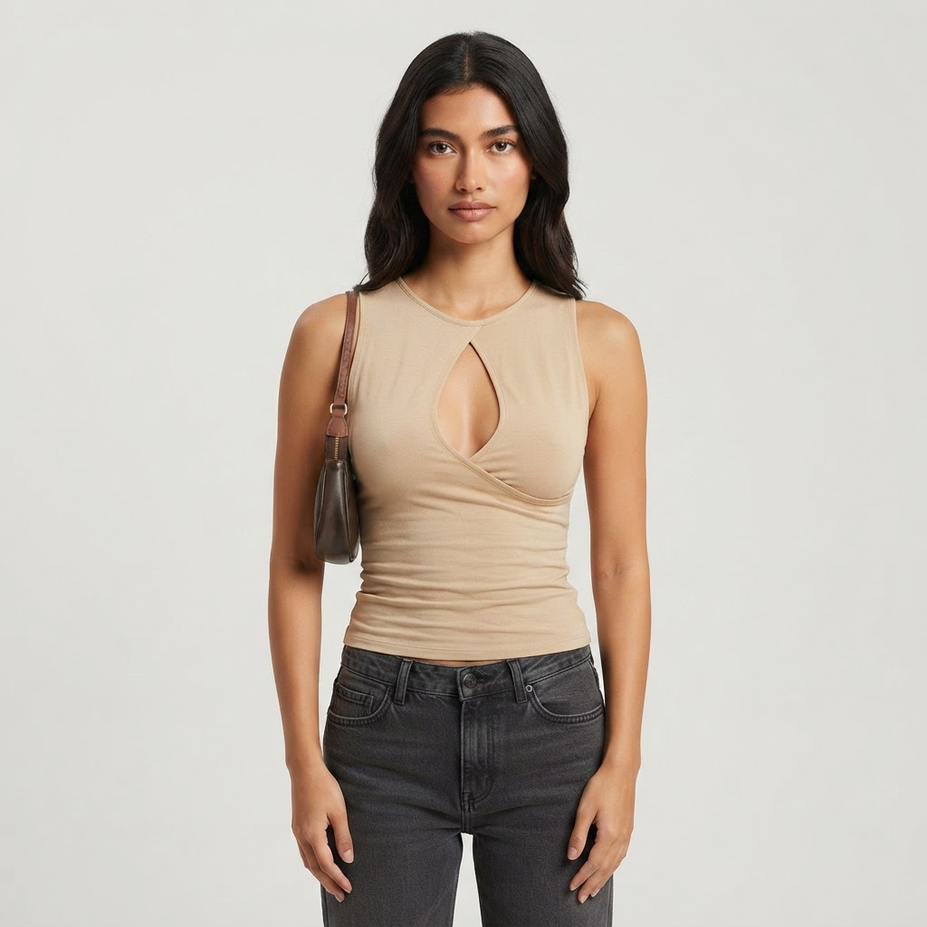 Short Sleeve Ribbed Top with Crewneck and Slim Fit