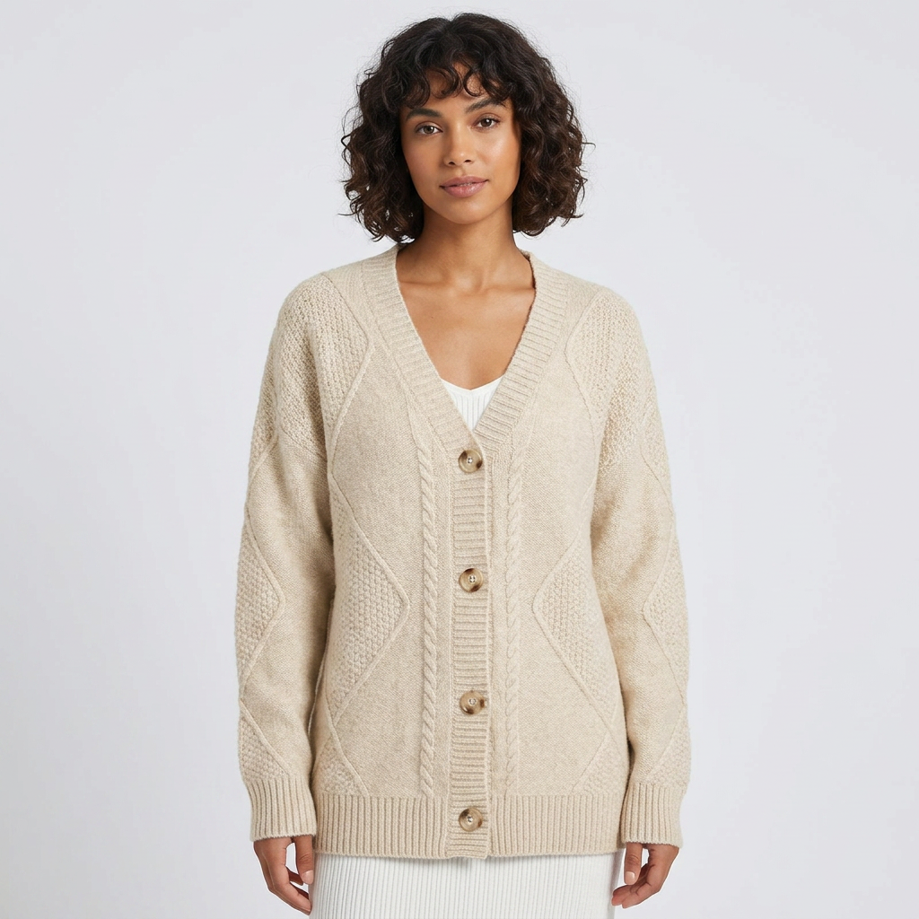 Cable Knit Long Sleeve Open Front Cardigan
