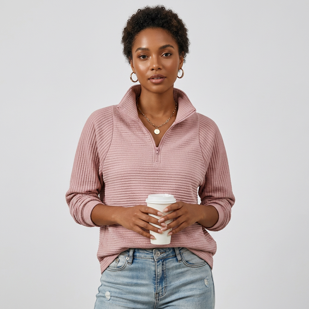 High-Neck Half-Zip Long Sleeve Knit Sweater