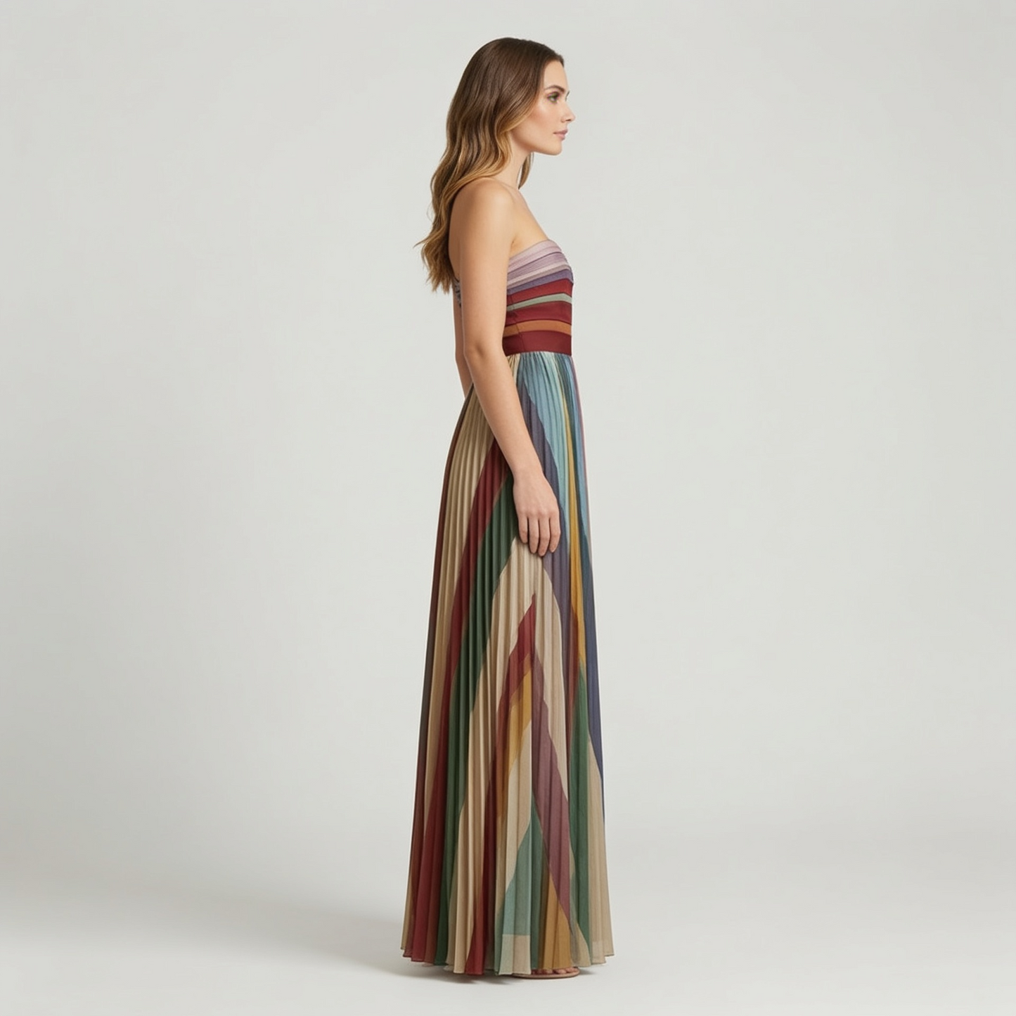 Colorful Sleeveless Dress with Round Neckline and Dynamic Print