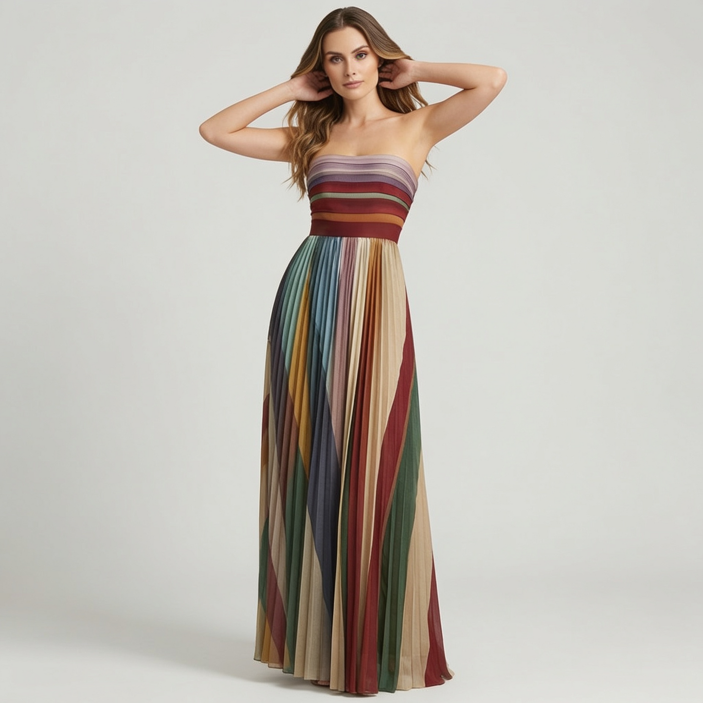 Colorful Sleeveless Dress with Round Neckline and Dynamic Print