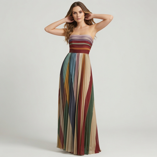 Colorful Sleeveless Dress with Round Neckline and Dynamic Print