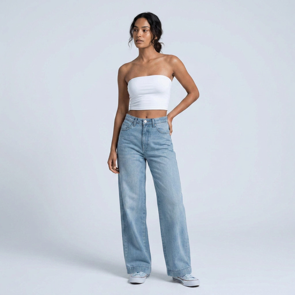 Women's High-Waist Wide-Leg Loose Denim Jeans