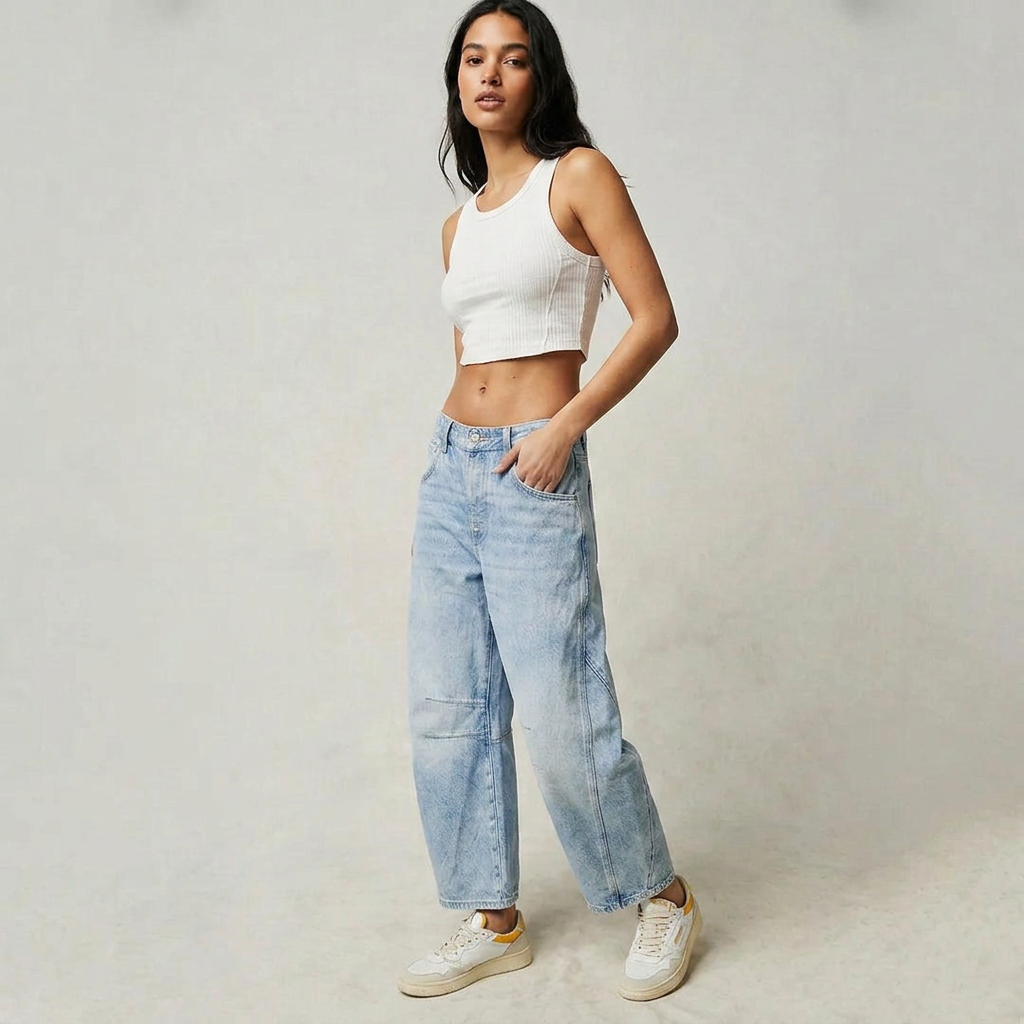 High Waist Barrel Leg Relaxed Fit Jeans