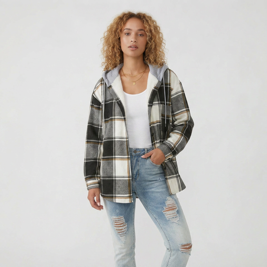 Long Sleeve Checkered Pattern Lined Knit Cardigan