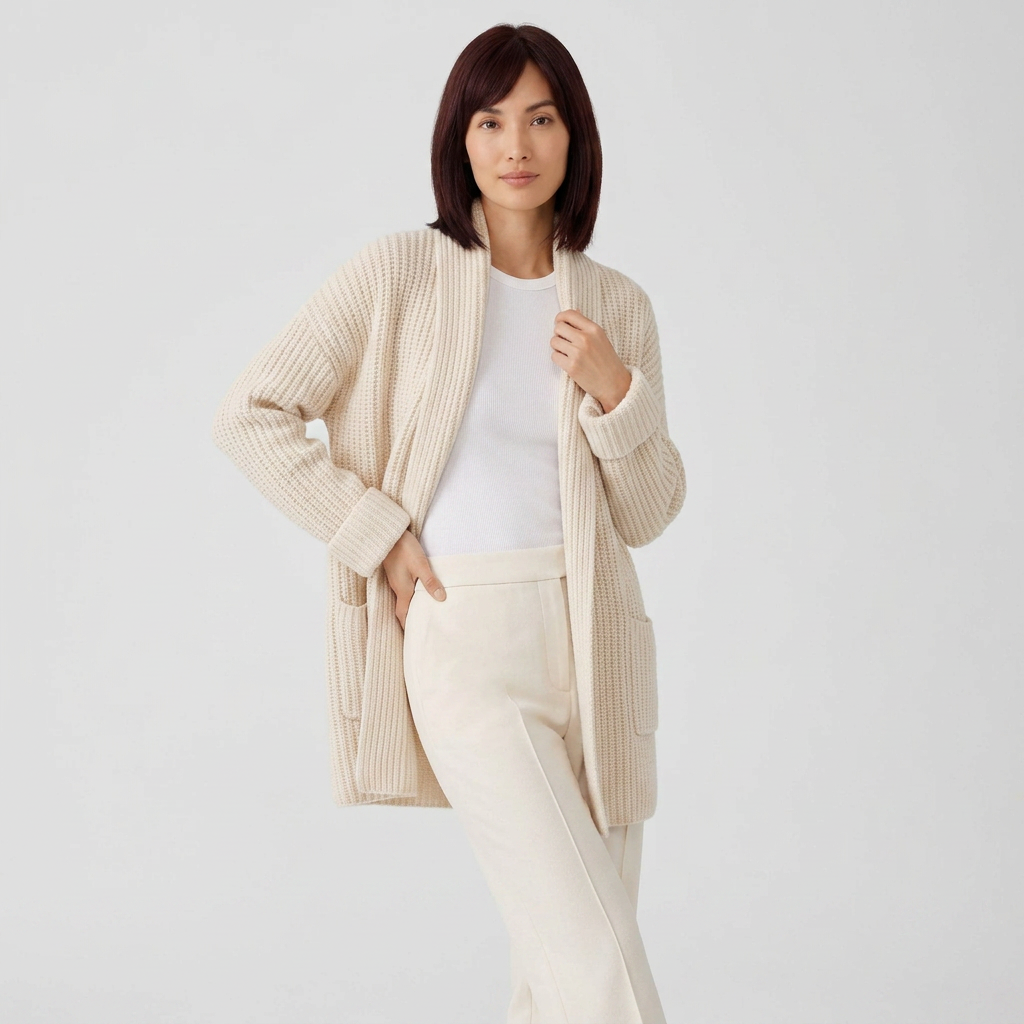 Open Knit Long Sleeve Loose Cardigan Sweater