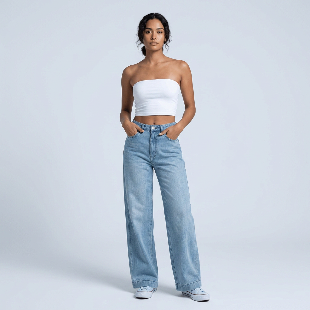 Women's High-Waist Wide-Leg Loose Denim Jeans