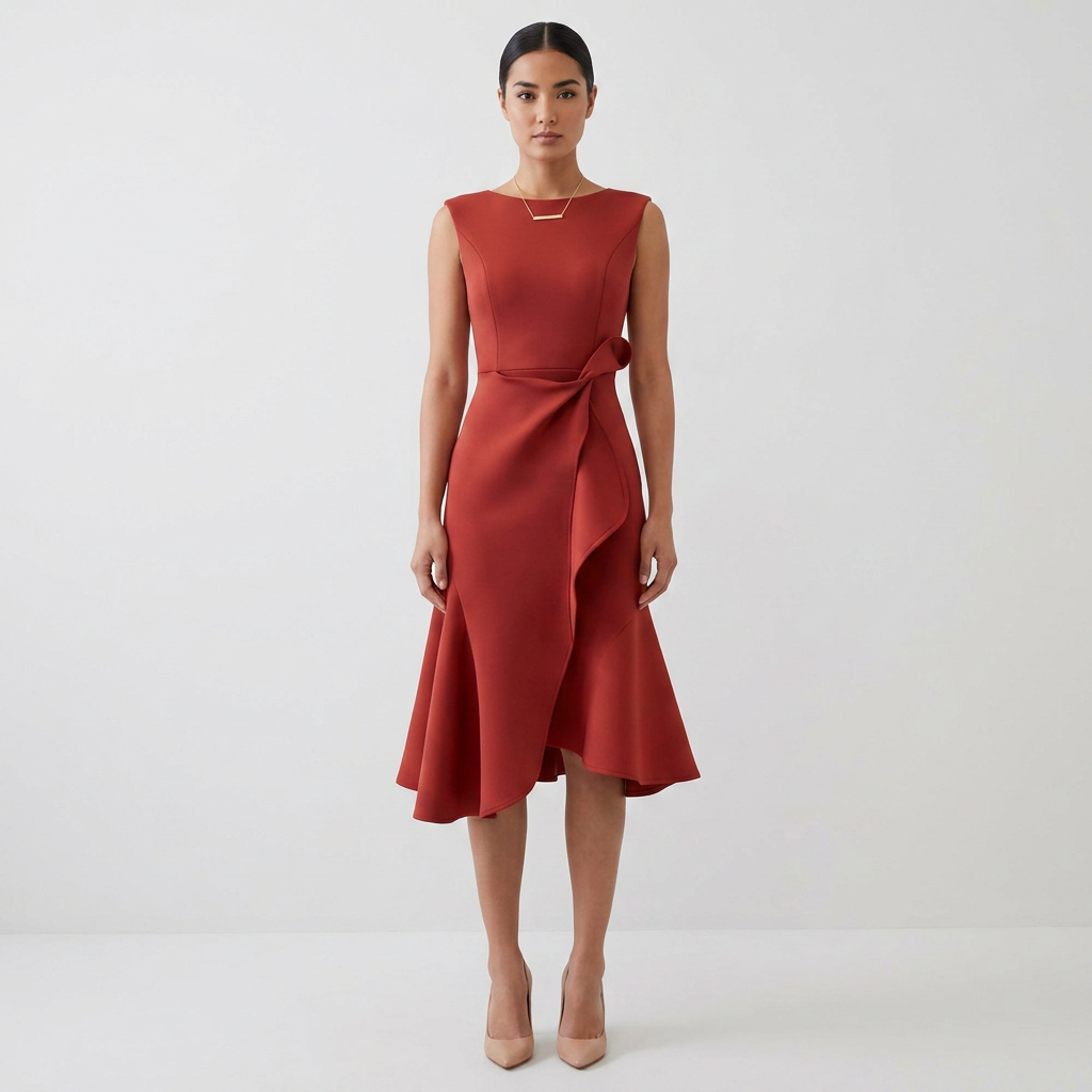 Elegant Asymmetric Draped Sleeveless Midi Dress