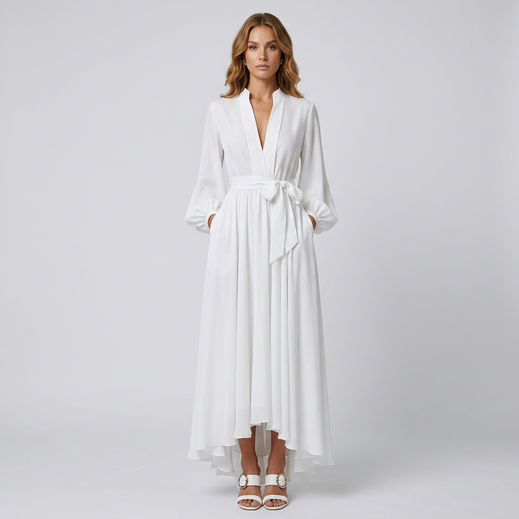 Elegant Pleated Maxi Dress with A-Line Silhouette and Flowing Skirt