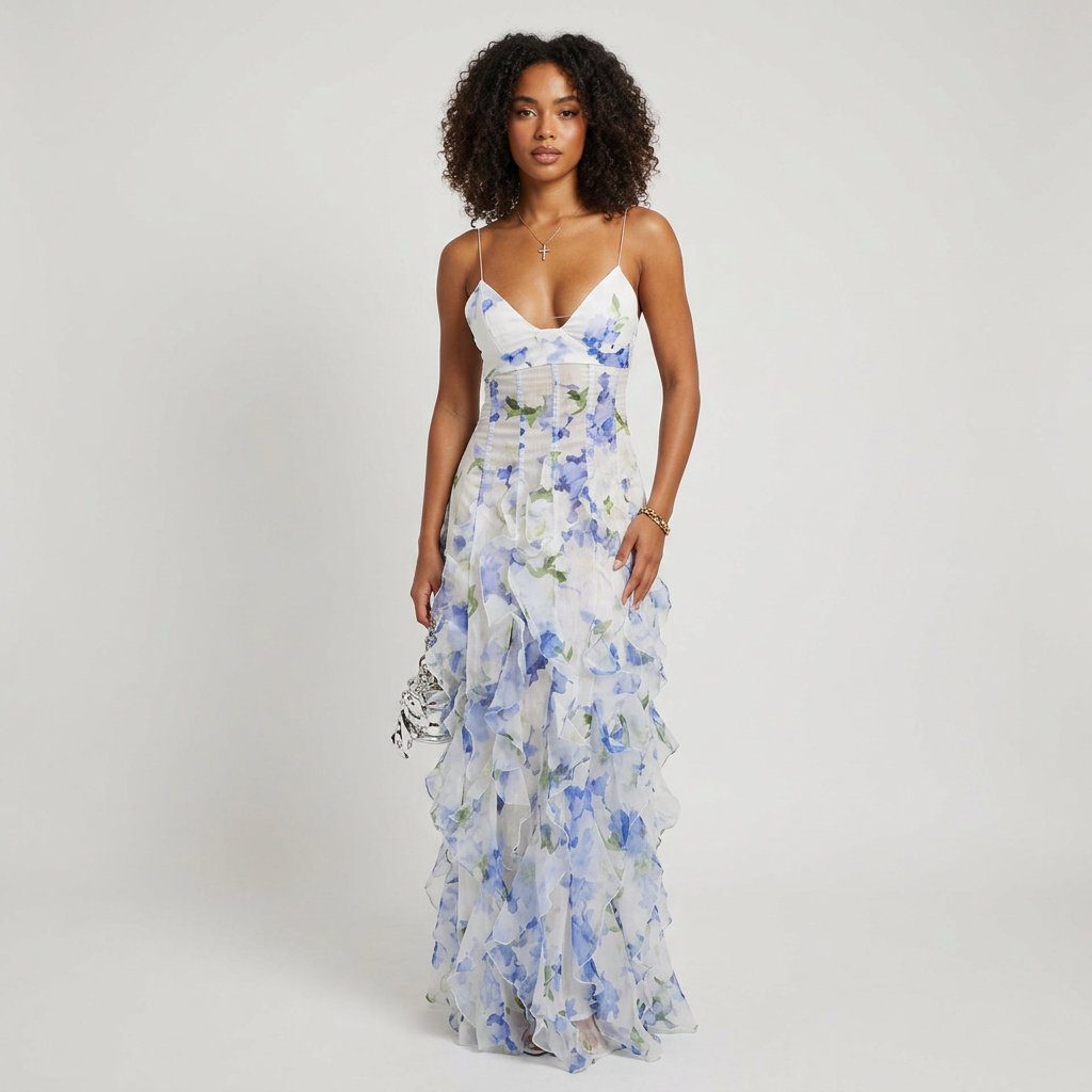 Emberly Floral Ruffle Sleeveless Maxi Dress