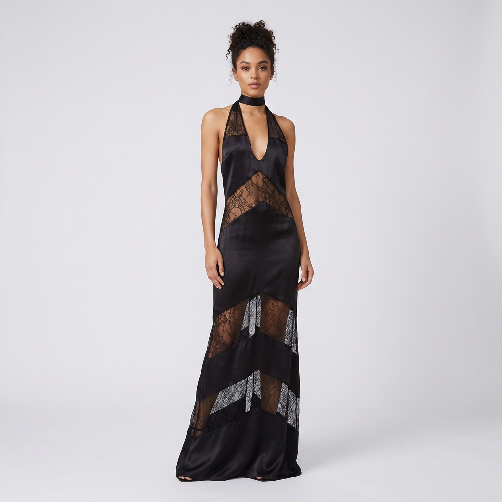 Ariana Elegant Lace Halterneck Maxi Evening Dress