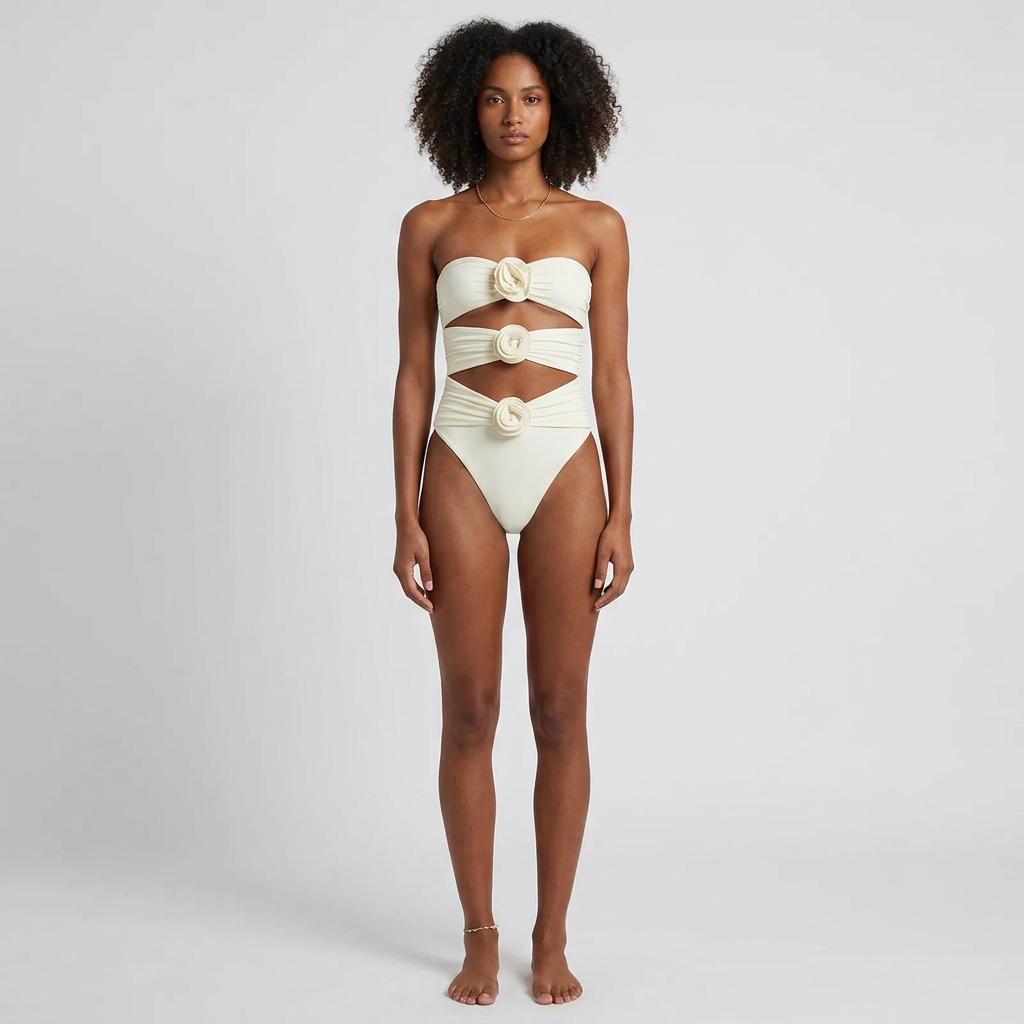 Strapless Cut-Out Bikini with Floral Details