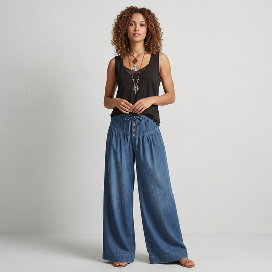 Full-Length Wide-Leg Palazzo Denim Jeans
