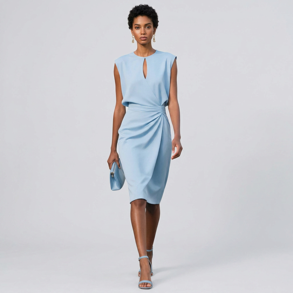 Leeveless Tailored Midi Cocktail Dress with Sleek Silhouette