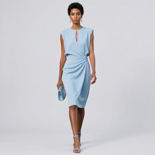 Leeveless Tailored Midi Cocktail Dress with Sleek Silhouette