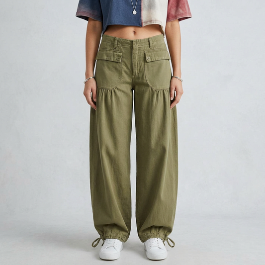 Wide-Leg Denim Lace-Up Utility Pants
