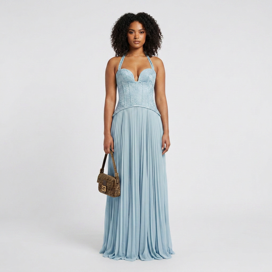 Serena Lace Corset Pleated Maxi Dress